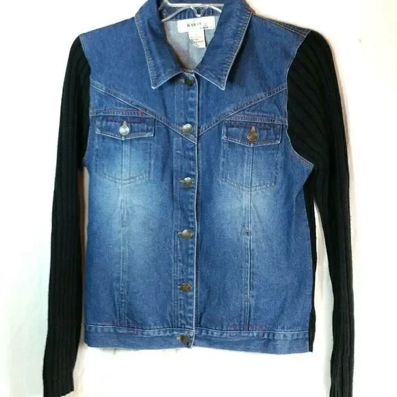 KIKIT Maurice Sasson Denim Shacket Jacket Size Small Ribbed Sleeve - Picture 1 of 10